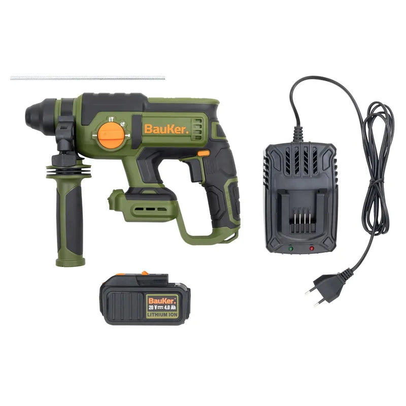 BAUKER Rotomartillo SDS Plus Inalámbrico 20 V Brushless + 1 Batería 4 AH + Cargador