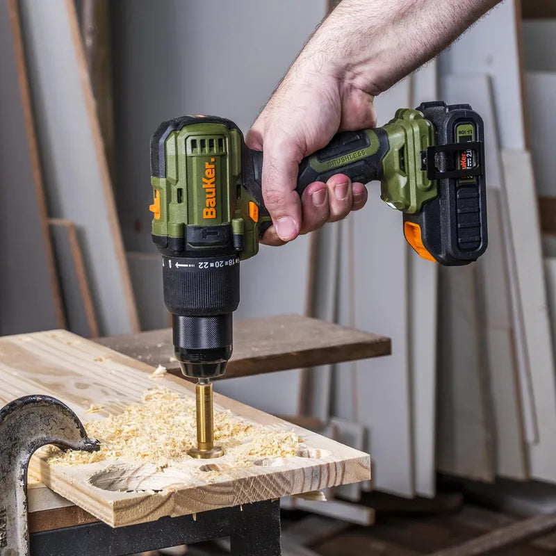 BAUKER Kit Taladro Percutor 13 mm 20 V+ Atornillador Impacto 20 V +2 Baterías 2 AH + Cargador
