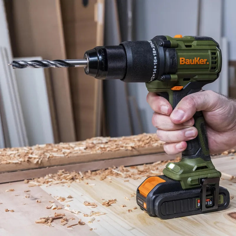 BAUKER Kit Taladro Percutor 13 mm 20 V+ Atornillador Impacto 20 V +2 Baterías 2 AH + Cargador
