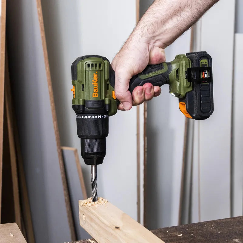 BAUKER Kit Taladro Percutor 13 mm 20 V+ Atornillador Impacto 20 V +2 Baterías 2 AH + Cargador