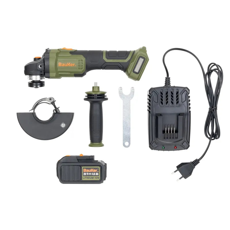 BAUKER Esmeril 4 1/2"- 5" Inalámbrico 20 V Brushless + 1 Batería 4 AH + 1 Cargador