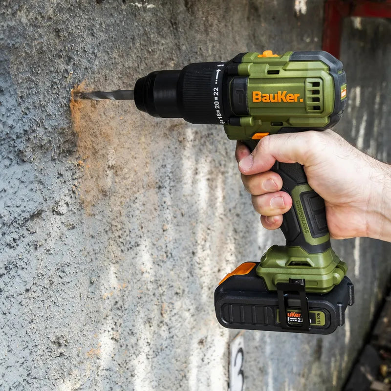 BAUKER Kit Taladro Percutor 13 mm 20 V+ Atornillador Impacto 20 V +2 Baterías 2 AH + Cargador