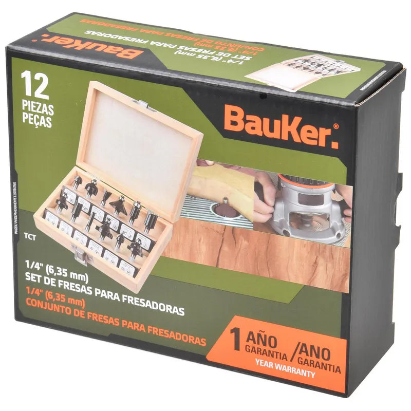 BAUKER Set 12 Fresas 1/4 pulgadas