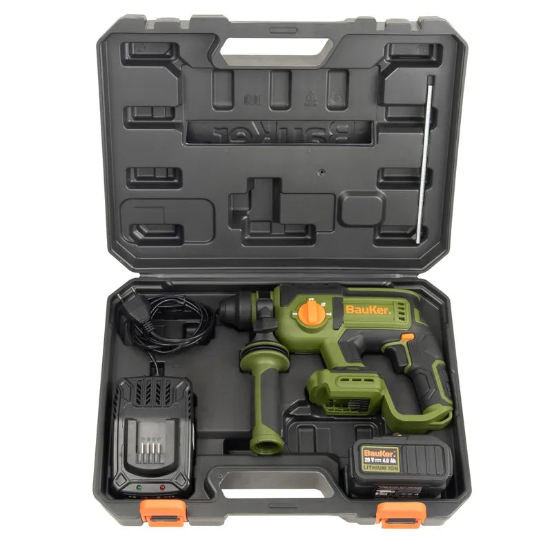 BAUKER Rotomartillo SDS Plus Inalámbrico 20 V Brushless + 1 Batería 4 AH + Cargador