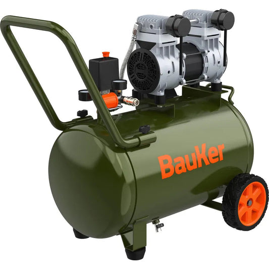 BAUKER Compresor de Aire Portátil Insonoro/sin Aceite 1.6 HP 50 Litros