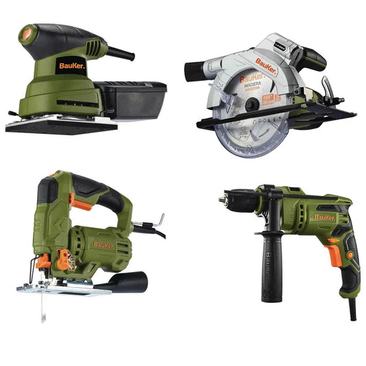 BAUKER Taladro + sierra circular + sierra caladora + lijadora + bolso