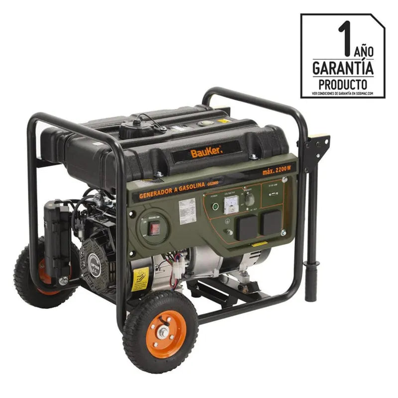BAUKER Generador Eléctrico a Gasolina Partida Manual 2200 W 15 l