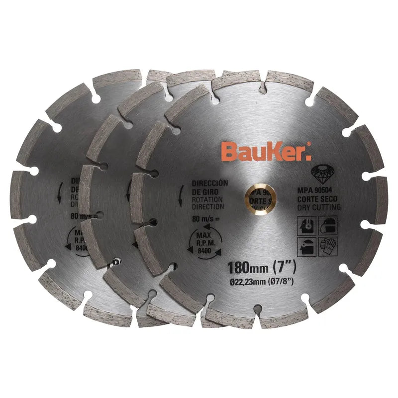 BAUKER Pack de discos de diamante 7" acero 3 unidades