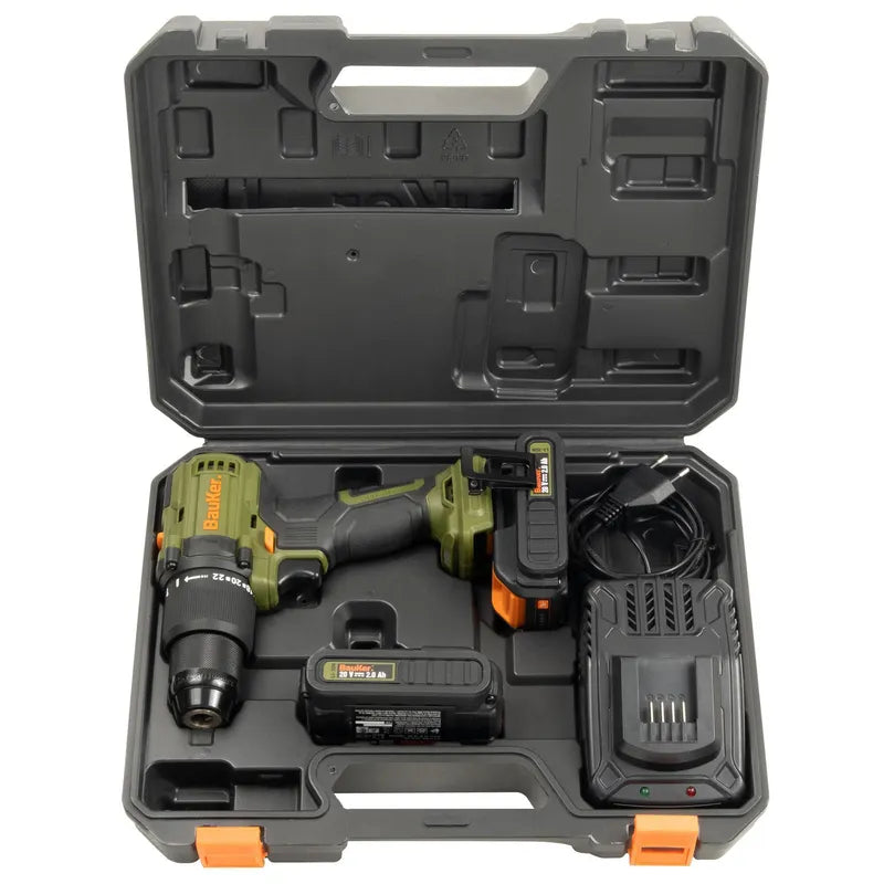 BAUKER Taladro Percutor 13mm 20 V + 2 Baterías 2 AH + Cargador