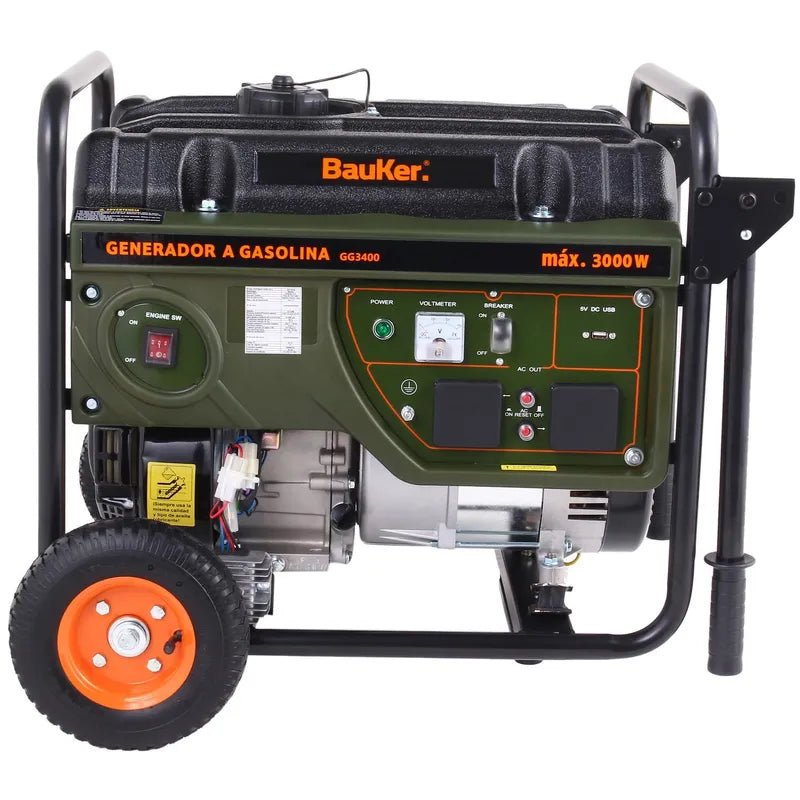BAUKER Generador Eléctrico a Gasolina Partida Manual 3000 W 15 l