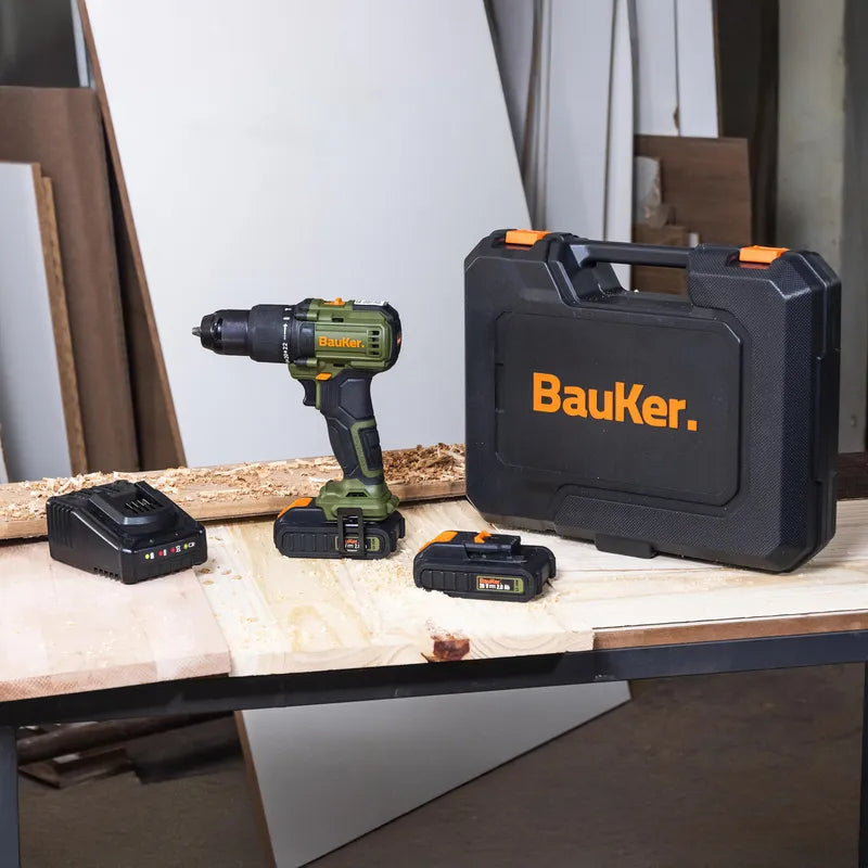 BAUKER Taladro Percutor 13mm 20 V + 2 Baterías 2 AH + Cargador