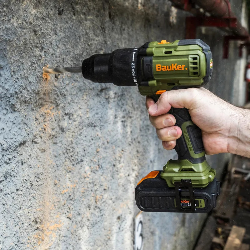 BAUKER Taladro Percutor 13mm 20 V + 2 Baterías 2 AH + Cargador