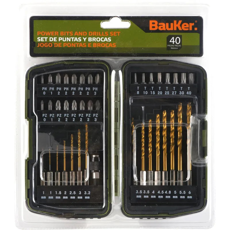 BAUKER Kit de puntas + brocas 40 piezas