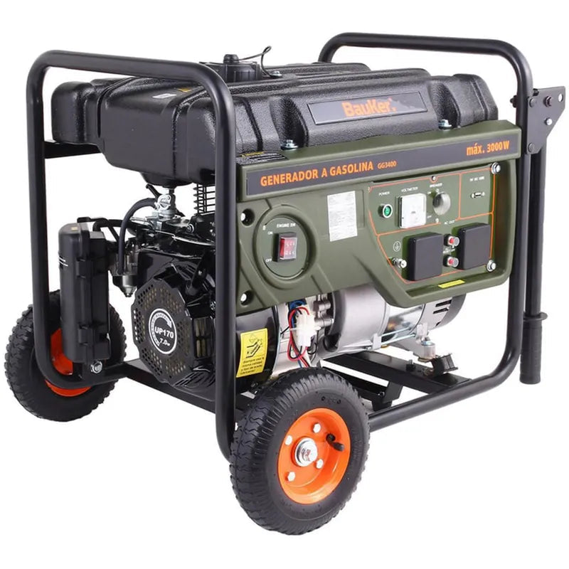 BAUKER Generador Eléctrico a Gasolina Partida Manual 3000 W 15 l