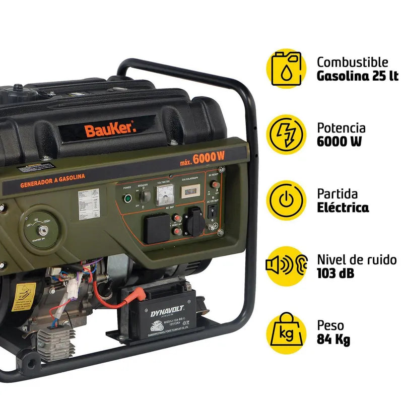 BAUKER Generador Eléctrico a Gasolina Partida Eléctrica 6000 W 25