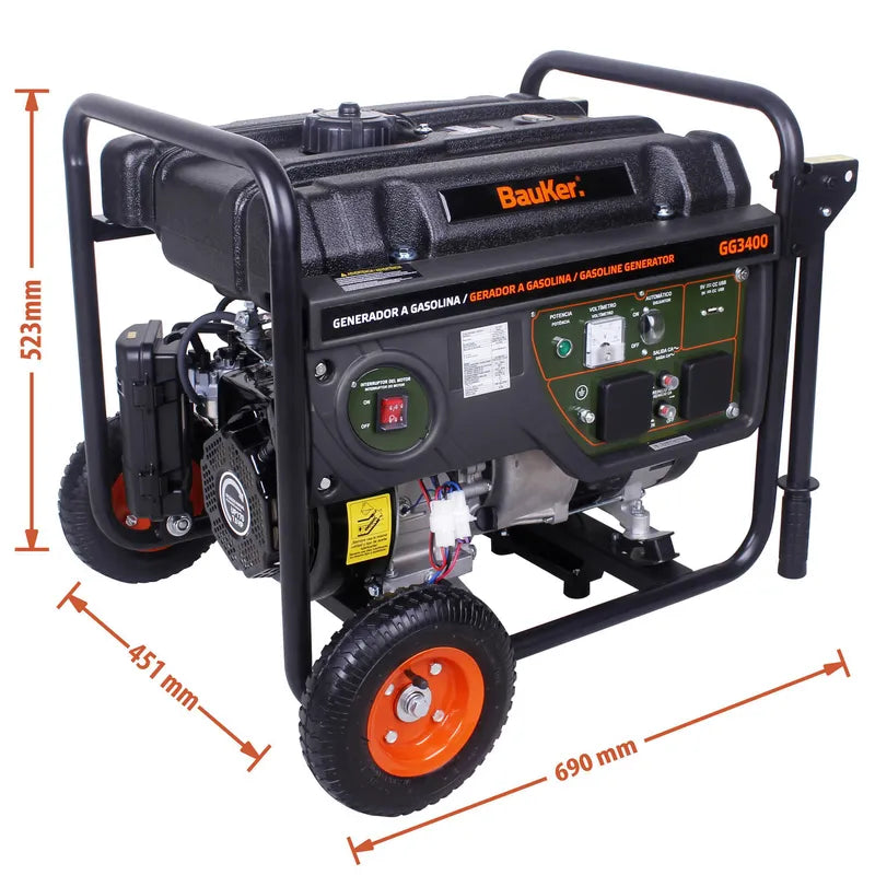 BAUKER Generador a Gasolina Partida Manual 3000 W 15 l