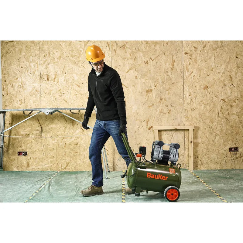 BAUKER Compresor de Aire Portátil Insonoro/sin Aceite 1.6 HP 50 Litros