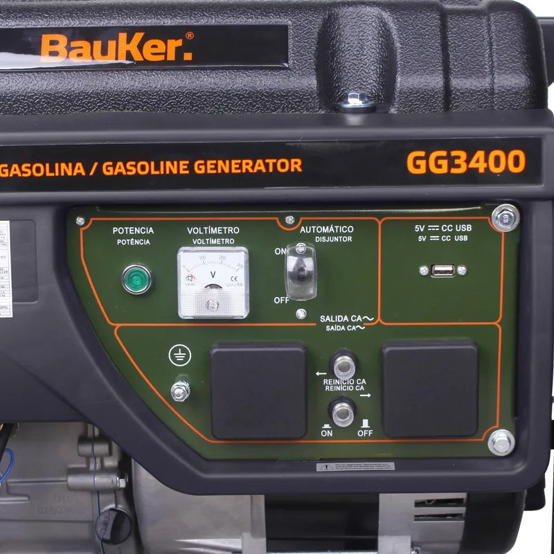 BAUKER Generador a Gasolina Partida Manual 3000 W 15 l