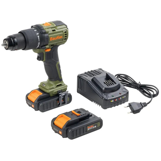 BAUKER Taladro Percutor 13mm 20 V + 2 Baterías 2 AH + Cargador