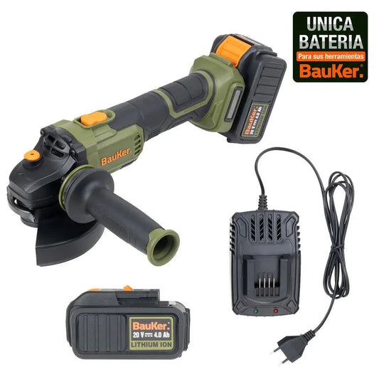BAUKER Esmeril 4 1/2"- 5" Inalámbrico 20 V Brushless + 1 Batería 4 AH + 1 Cargador