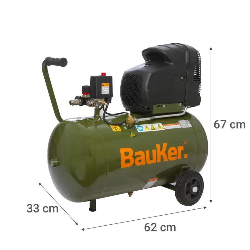BAUKER Compresor de Aire Portátil 2 HP 50 Litros Euro 250
