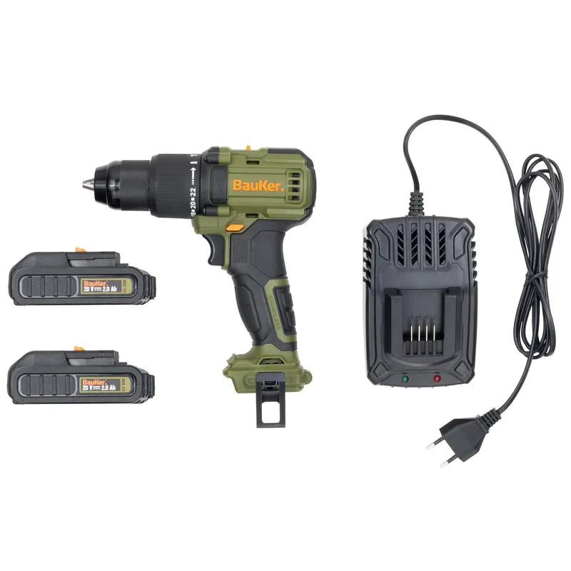 BAUKER Taladro Percutor 13mm 20 V + 2 Baterías 2 AH + Cargador