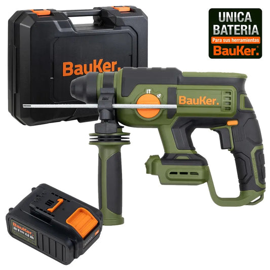 BAUKER Rotomartillo SDS Plus Inalámbrico 20 V Brushless + 1 Batería 4 AH + Cargador