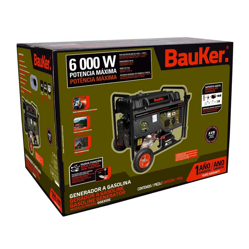 BAUKER Generador a Gasolina Partida Eléctrica 6000 W 25 l