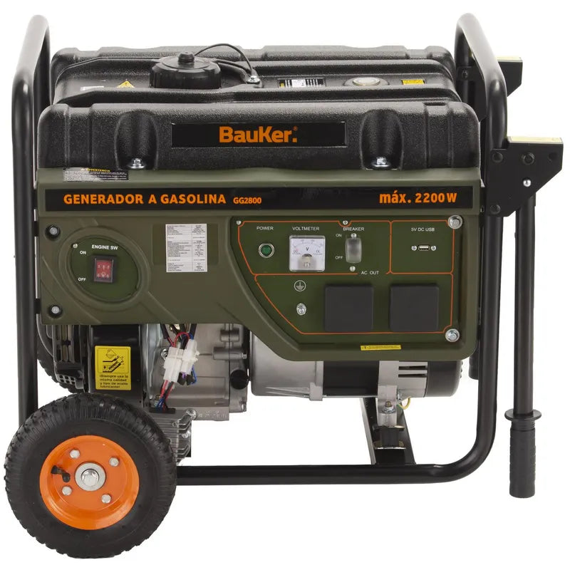 BAUKER Generador Eléctrico a Gasolina Partida Manual 2200 W 15 l